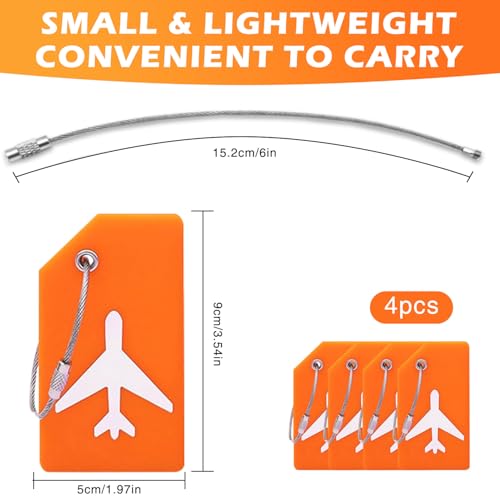 4 Pack Silicone Luggage Tags for Suitcases with Stainless Loop with Name ID Card Perfect to Quickly Spot Baggage Handbag Luggage Travel Suitcase (Orange)2
