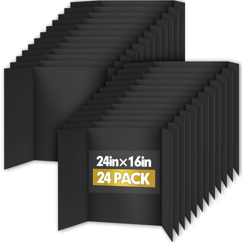 Image of Trifold Poster Board,24 Pack 24 inch x 16 inch Black Corrugated Poster Boards,Display Board,Perfect for School Projects, Science Fairs, Event Displays, and Business Presentations