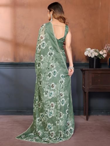 Image of Satrani Women's Georgette Floral Printed Saree with Unstitched Blouse Piece