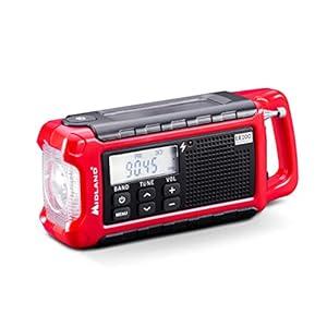 Midland ER200 Multifunctionele draagbare wind-up-radio, powerbank voor noodgevallen, 2200 mAh en led-zaklamp, zonne-energie, handslinger en USB AM/FM-radio, 1 noodradio, oplaadbare batterij en