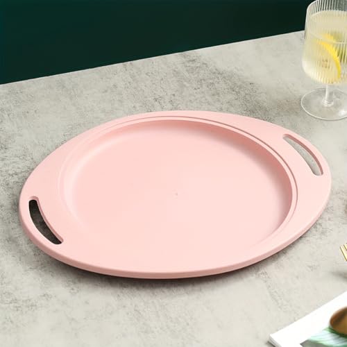 Image of Wheat Straw Plates with Handles Reusable Dinnerware Sets for Snacks, Salads, Noodles, Desserts, Pasta, for Kids & Adults Scratch Resistant Microwave & Dishwasher Safe (34cm, Pink, Set of 2)