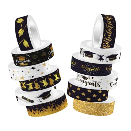 Lurrose 12 Rollos decoración del gorro de graduación suministros cintas papel de seda de oro rosa a granel washi tapes washi -tape cinta washi estética cinta de graduacion papel japones