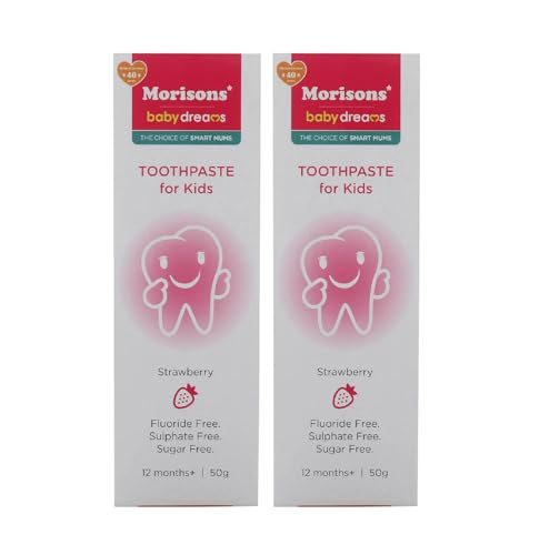 Image of Morisons Baby Dreams Kids Toothpaste 50g (Pack of 2) | Fluoride Free | Sugar Feee | Sulphate Free |Your baby's first toothpaste | Strawberry Flavour |