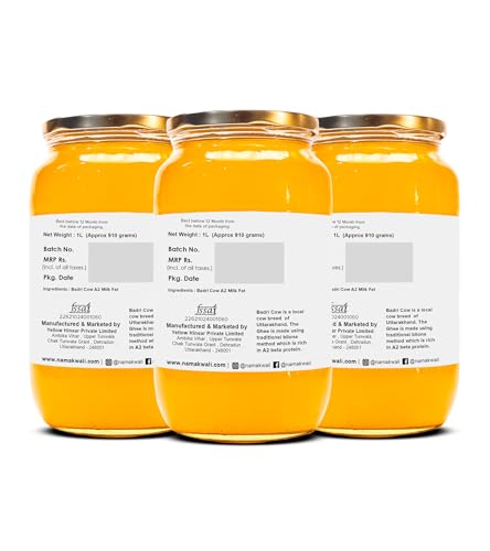 Image of Namakwali A2 Badri Cow Ghee 3000ML (1kg x 3) | Traditional Vedic Bilona Method | Curd-Churned & Cultured | Grassfed, Pure, Natural & Danedar | Lactose-Free, Gluten-Free | 100% Natural & Lab-Tested | Certified Traditional Gaye ka Ghee