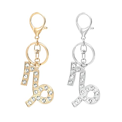 Constellation Keychain,Capricorn Keychain,2 Packs Gold and Silver Zodiac Creative Crystal