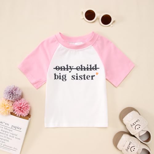 IZYJOY Big Sister Shirt Toddler Baby Girl Only Child Promoted to Big Sister Announcement Tshirt Sibling Reveal Tee Outfit4