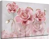 Modern Delicate Pink Gold Roses Canvas Wall art Flower Reflecting In Grey Marble Picture Wall Decor Poster Print Artwork for Living Room Bedroom Woman Room Home Decoration