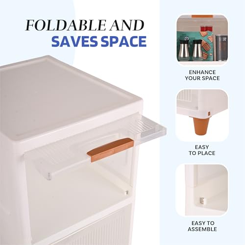 Image of YASONIC π² π§πΆπ²πΏ Foldable Plastic Rack for Storage /Kitchen Cupboard /Versatile and Sturdy Wardrobe for Clothes /Multipurpose Storage Organizer /Closet for Bedroom /Living Room /Laundry Room (Off White)