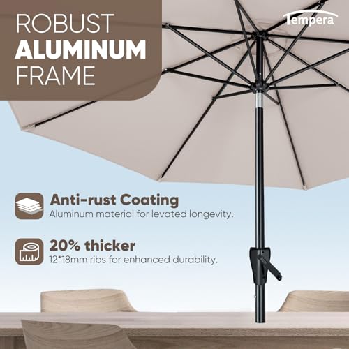 Image of Tempera Patio Market Outdoor Table Umbrella with Auto Tilt and Crank, Large Sun Umbrella with Sturdy Pole & Fade Resistant Canopy, Easy to Set