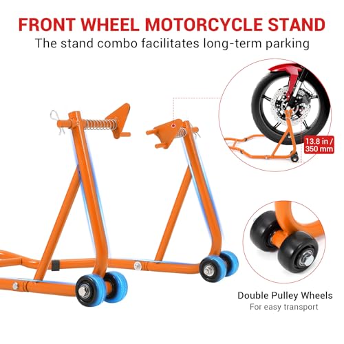 Motorcycle Stand Lift, 850lbs Front Rear Combo Stand Lift Stand, Front Wheel Fork Stand, Rear U+L Fork Swingarm Spool Stand, Universal Motorcycle Paddock Stand Wheel Lift Stand