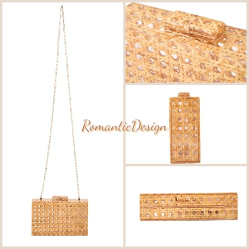Image of RomanticDesign Women Acrylic Handbag Rattan Woven Pattern Square Box Crossbody Handbag Shoulder Bag Chain Purse
