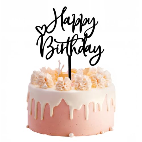 ZHENGYE Decoración acrílica negra para tarta de cumpleaños, decoración para cupcakes, decoración de cumpleaños para baby shower, niños o adultos, suministros de decoración para tartas de cumpleaños