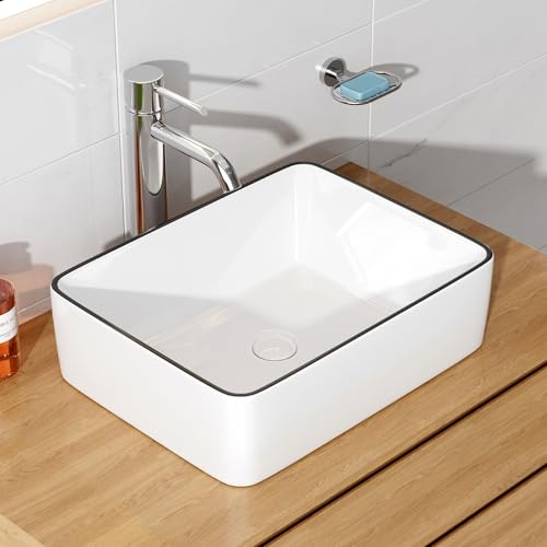 HOROW Waschbecken Eckig 50 CM Aufsatzwaschbecken ohne Hahnloch...