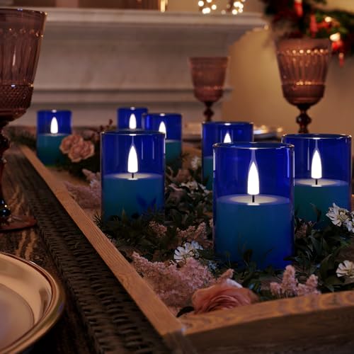 Image of 12Pack Flameless LED Candles with Timer, Battery Operated, Blue, 2 inchx3 inch | Small Pillar & Votive Candle with Realistic Flickering Warm Glow for Centerpieces, Wedding Tables, Holiday, and Home Decor