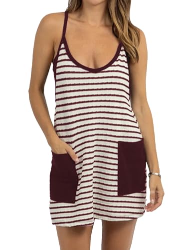 Image of Womens Athletic Sundress with Built-in Shorts Golf Tennis Romper | Sleeveless Mini Spaghetti Strap dress Functional side pockets tummy-friendly fit casual beach vacation