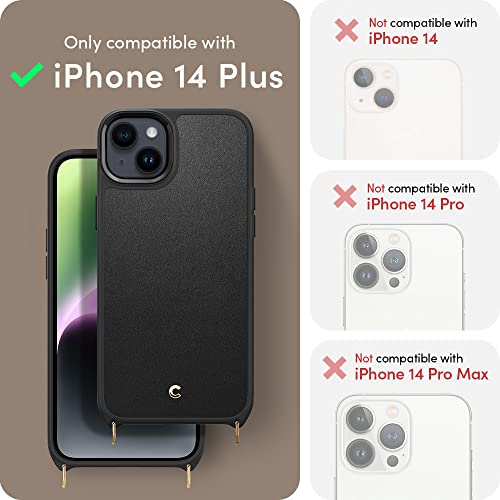 Image of Spigen Cyrill Classic Charm Mag | iPhone 14 Plus Case | Crossbody Lanyard Strap iPhone 14 Plus Back Cover | Faux Leather+TPU+PC - Black