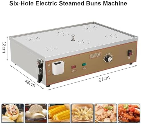 Commercial Food Bread Steamer, Six-Hole Electric Steamer with Temperature Control Knob, Suitable for Breakfast and Snack Shops.
