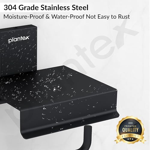 Image of Plantex 304 Grade Stainless Steel Bathroom Toilet Paper Holder with Mobile Stand /Toilet Tissue Holder /Bathroom Accessories (Crystal, Black)