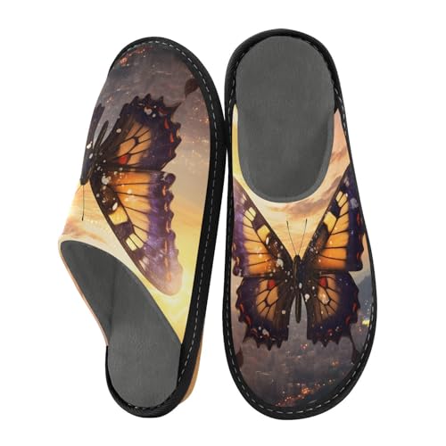 High Butterfly House Slippers for Women Men, Warm Slipper Rubber Sole Memory Foam Indoor Outdoor 4-5