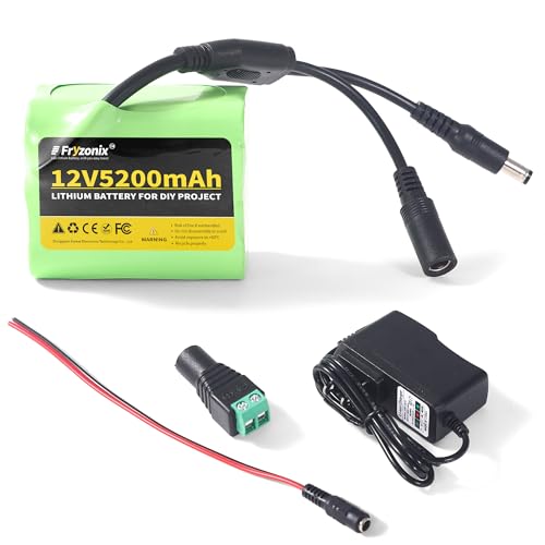 12V 5.2Ah Rechargeable Battery Pack with 12.6V 1A Charger, 12 Volt Lithium Battery for LED Strips, CCTV Cameras and DIY Projects (1 Pack)