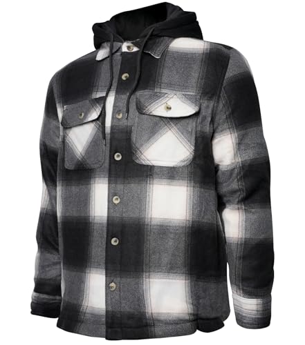 Image of Yasumond Mens Hoodies Fleece Jacket Plaid Flannel Heavy Sherpa Lined Hooded Zip Up Warm Winter Coats Big Tall