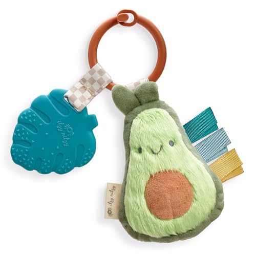 Itzy Ritzy Infant Toy & Teether - Itzy Pal Baby Teething Toy Includes Lovey, Crinkle Sound, Textured Ribbons & Silicone Teether for Newborn (Avocado)