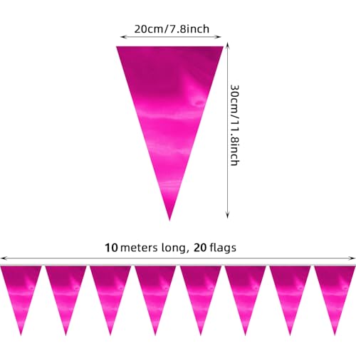 Image of 130FT Rose red Triangle Pennant Banner Flag Metallic Fabric Bunting Garland for Christmas Graduation Wedding Engagement Anniversary Bachelorette Birthday Bridal Shower Valentines Hen Party Supplies