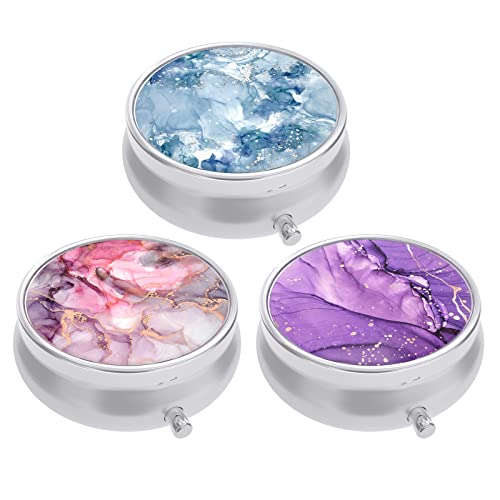 Image of 3 Pack Pill Box, Small Pill Case for Purse & Pocket, Cute Travel Medicine Organizer, Portable Medicine Container Holder to Hold Vitamins, Medication, Fish Oil & Supplement, Light Luxury Marble