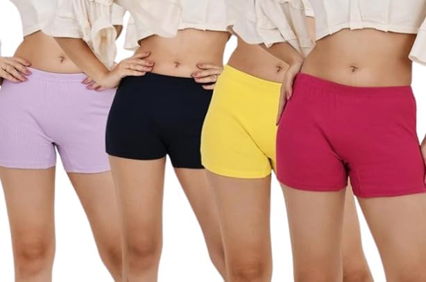 Soft Womens Cotton Elastane Stretch Mid Waist Boy Shorts | StayFresh Treatment | Boyshort Panties Plain | Multicolour (Pack of 4)-picture-21