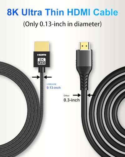 LINKJUN Ultra Thin 8K HDMI Cables 3.3FT, Hyper Slim HDMI 2.1Cable Support 4K@120Hz 8K@60Hz eARC HDR10 VRR Dolby Vision HDCP 2.2 & 2.3 48Gbps for RTX5090 TV Monitor Projector PS5 - image 2
