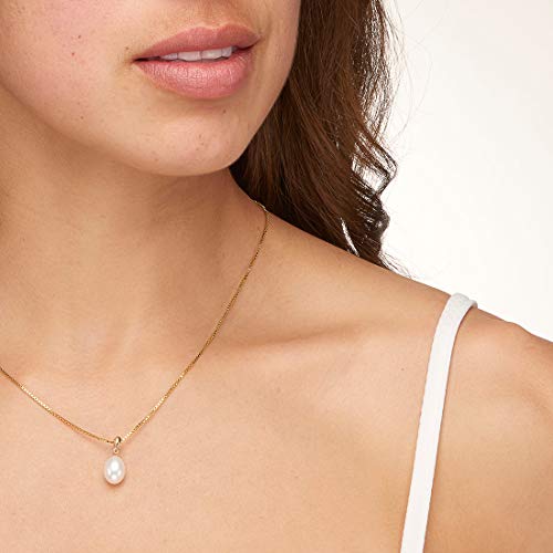 PEORA Freshwater Cultured White Pearl Pendant in 14K Yellow Gold, Baroque Oval Shape, 10x8mm Dainty Solitaire, Dainty Pearl Necklaces, Elegant Wedding Pearl Necklace & Bridesmaid Jewelry2