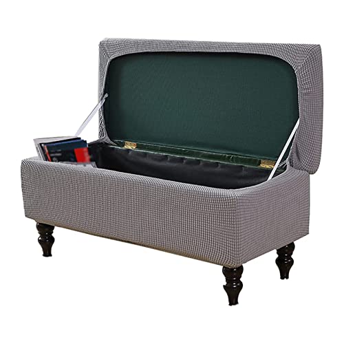 JHLD Stretch Ottoman Cover Rectangle, Ottoman Slipcovers Soft Removable Washable Footstool Protector Covers Elastic Storage Ottoman Slipcover for Cats Dogs -Light Grey-Small