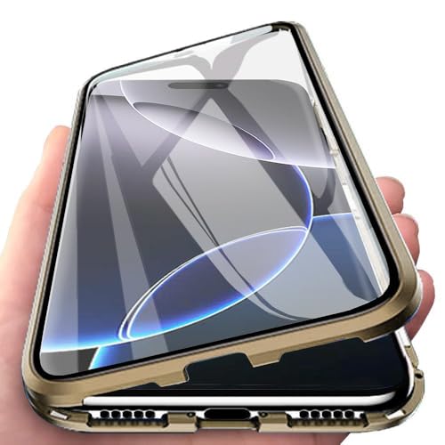 Orgsty iPhone 16 Pro Max Case, Magnetic Tempered Glass Hybrid Case with Front and Back, Aluminium Metal Frame, Gold Orgsty iPhone 16 Pro Max Case, Magnetic Tempered Glass Hybrid Case with Front and Back, Aluminium Metal Frame, Gold
