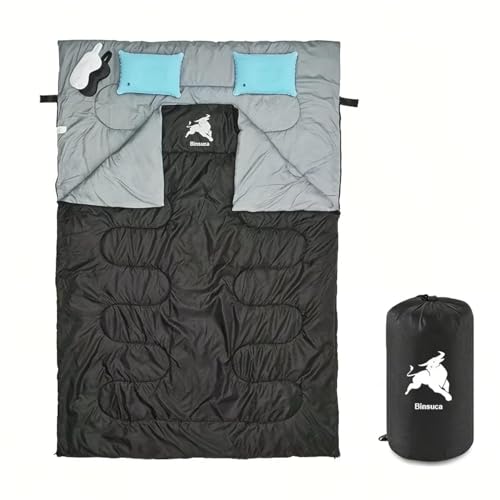 Saco de dormir cosido con saco de compresión, impermeable para 4 estaciones, uso en interiores y exteriores, para niños, adolescentes y adultos, viajes, mochileros y camping (2.8 kg doble)