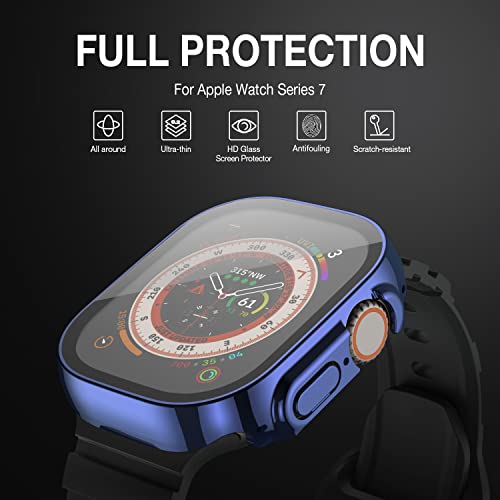 Image of Case Compatible with Apple Watch Ultra 49mm with Built-in Tempered Glass Screen Protector, All-Around Ultra-Thin Bumper Full Cover Hard PC Protective Case for iWatch, Blue