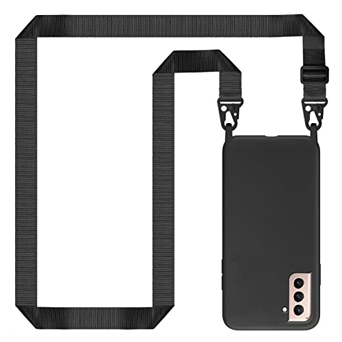 Handykette für Samsung Galaxy S21 Hülle mit Band, Handyhülle Samsung Galaxy S21 Case Silikon mit Kette Stoßfest Schutzhülle mit Weichem Mikrofaser-Innenfutter, Kordel zum Umhängen, Schwarz Cover