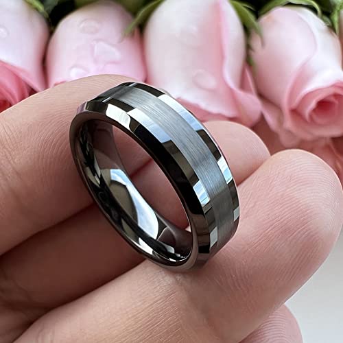 6mm 8mm Silver/Black/Gunmetal/Gold Tungsten Rings for Men Women Fashion Jewelry Engagement Wedding Bands Matte Polished Shiny Beveled Edges Comfort Fit2