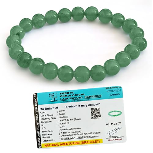 Image of SOLAVA Green Aventurine Bracelet Certified - Original Green Crystal Bracelet for Men and Women for Money, Prosperity, Abundance, Good Luck, Happiness, and Heart Chakra Healing - 8mm Beads