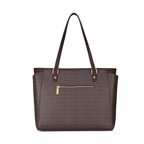 Image of Lavie Luxe Women's Monogram Addie Laptop Tote Handbag | Fits Upto 14 Inch Laptop | Laptop Bag for Work | Ladies Purse | Stylish Shoulder Bag | Gift For Women