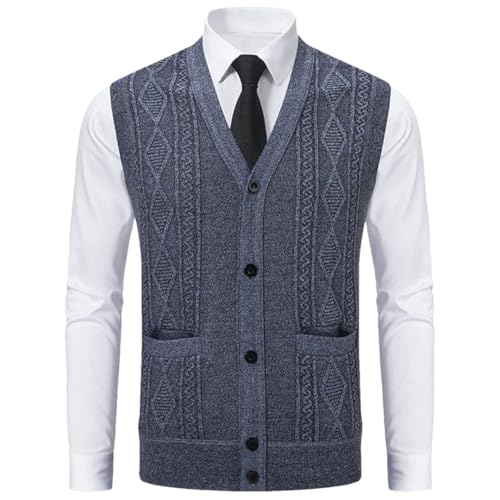 Men's V-Neck Solid Color Warm Slim Fit Knitted Vest Casual Sleeveless Knitted Vest