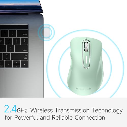 Image of memzuoix 2.4G Wireless Mouse, 1400 DPI Computer Mice USB Receiver, Portable Wireless USB Mouse Battery Powered Cordless Mice for Laptop, PC, Desktop, 5 Buttons (Light Green)