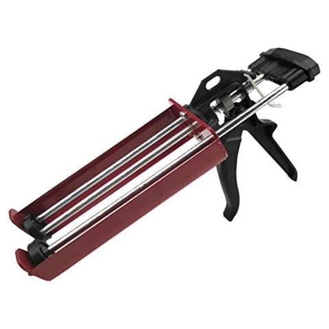Dual-Component Caulking Gun,Dual Cartridge Caulk Gun with Comfort Grip,Iron Manual Adhesive Applicator Gun for Epoxy,Acrylic,Polyurethane,Silicone,Polyester(Red) Cover