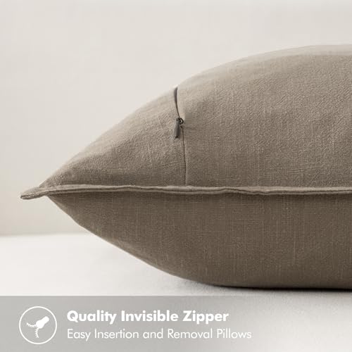 Image of MIULEE Decorative Linen Pillow Covers 20x20 Inch Tan TaupeBoho Farmhouse Neutral Winter Couch Throw Pillows for Bed Pack of 2 Accent Modern Pillowcase Sofa Livingroom Home Decor