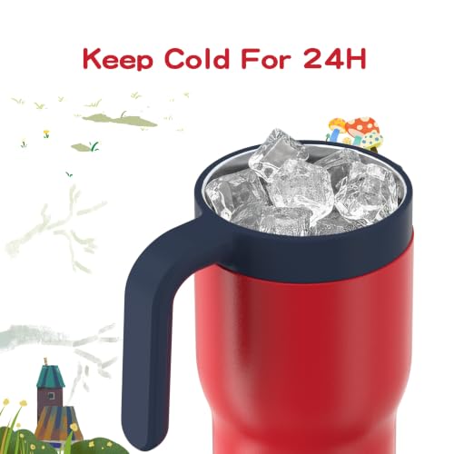 Image of OISIZ 14oz Kids Tumbler with Straw Lid & Handle,Kids Cup with Animal Accessory for School,Kids Water Bottles with Dust-proof Cover,Leakproof Water Bottles,316 Stainless Steel,Keep Cold 24 Hours-red