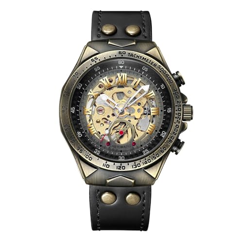OIDEA Montre Homme Automatique Cuir: Montre Bracelet Mécanique Étanche 3 ATM avec Mouvement à 36 Heures Cadran Romain et Boîtier Squelette à Engrenages...