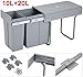tonchean Pull Out Trash Can Under Cabinet Under Sink Double Sliding Trash Can Kitchen 20 + 10 Quart Recycling Bin Waste Container for Garbage Classification，Under Cabinet Bottom Mount