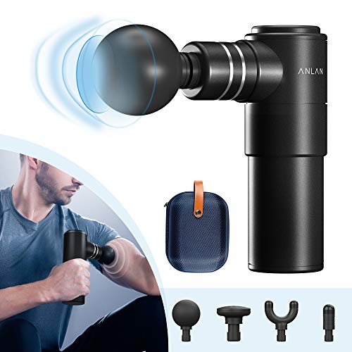 ANLAN Mini Massagepistole für Nacken Schulter Rücken Massage Gun Massagegerät Elektrisch Entspannen mit 4 Massageköpfen und 5 Geschwindigkeiten Vibrationsgerät Muskel, Schwarz