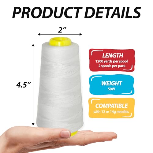 Image of Mandala Crafts Silver Thread Cones for Machine and Hand Quilting - 2400 Yds 50 WT Multiple Purpose Mercerized 100% Cotton Threads for Sewing Machine Serger Embroidery