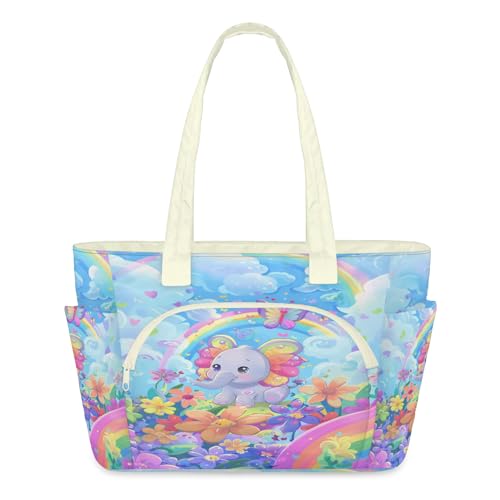 Sac matelassé à fleurs et éléphants grand format avec fermeture zippée