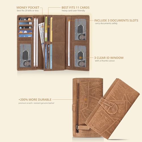 Image of Real Leather Women Wallet Leather with RFID Blocking -Trifold Card Holder Designer Ladies Clutch with ID Window Wallets